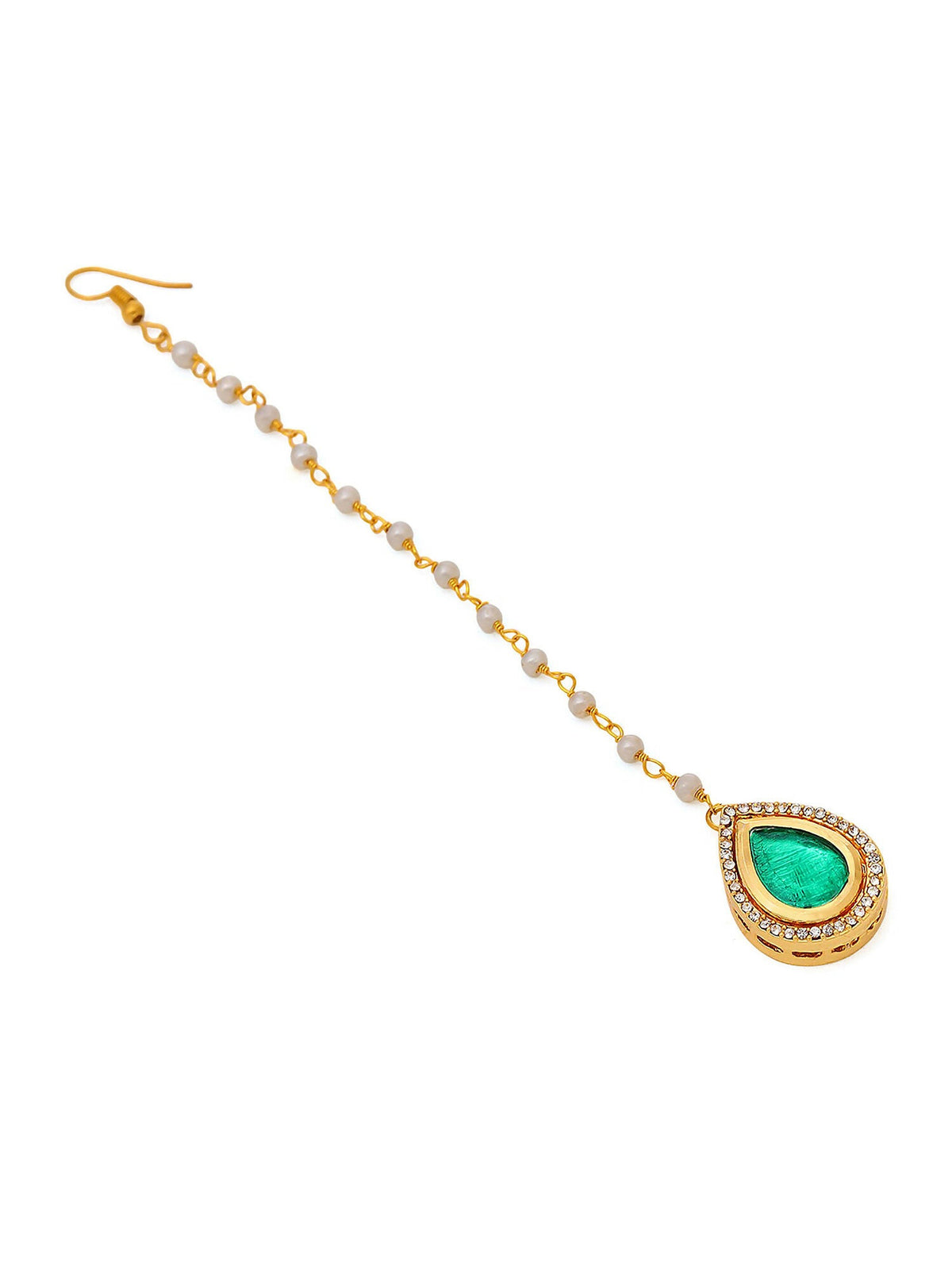 Ruby Raang Tear Drop Green Meenakari with Diamond Maang Tikka | Grocsy