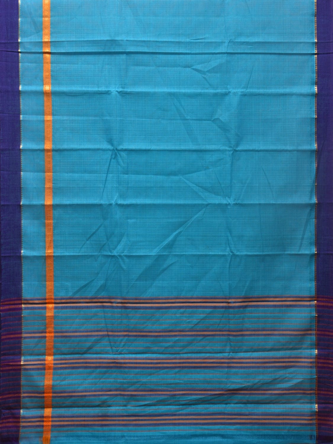 Light Blue Narayanpet Cotton Handloom Saree with Checks Design No Blouse - Global Threads | Grocsy
