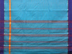 Light Blue Narayanpet Cotton Handloom Saree with Checks Design No Blouse - Global Threads | Grocsy