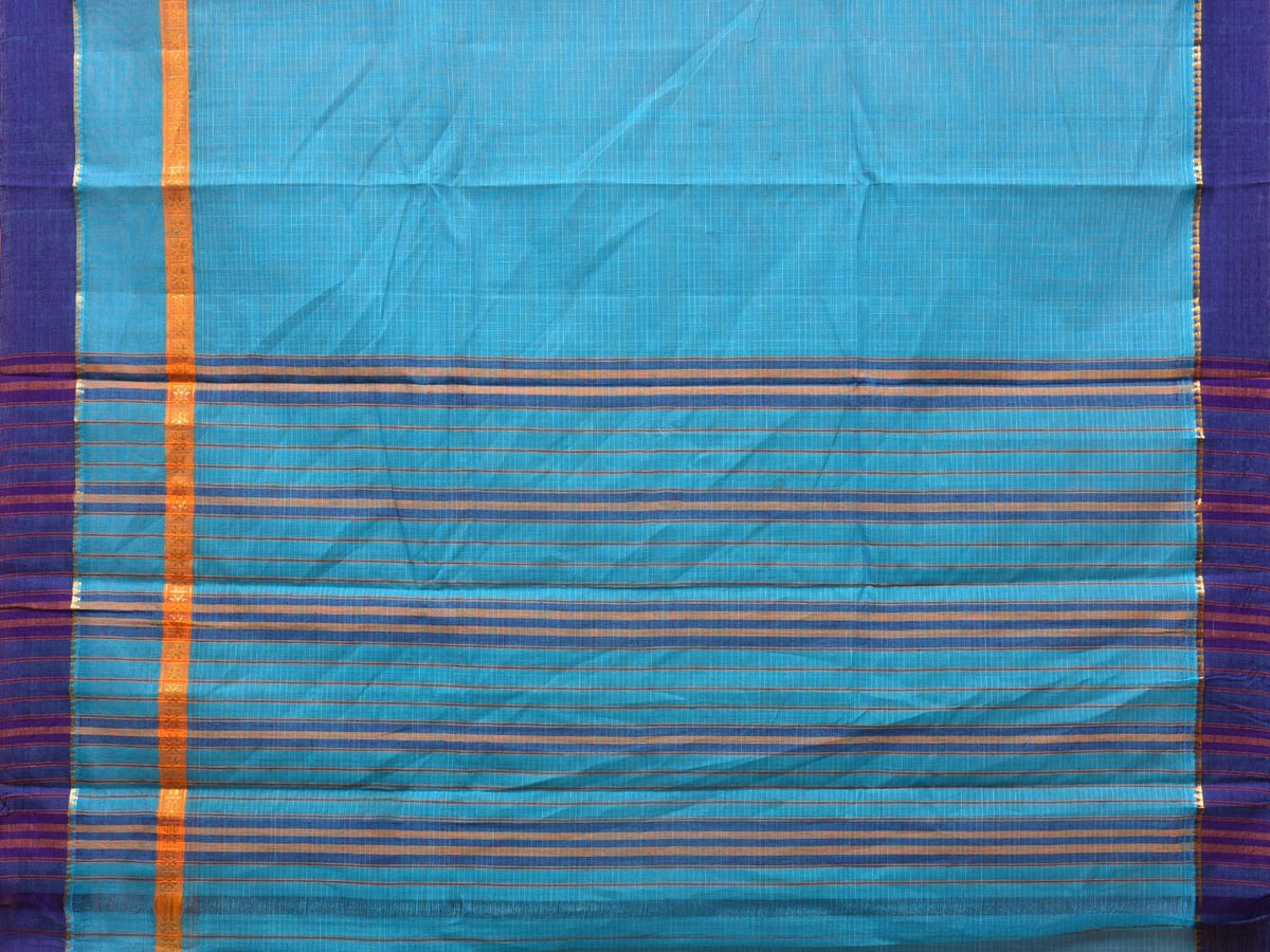 Light Blue Narayanpet Cotton Handloom Saree with Checks Design No Blouse - Global Threads | Grocsy