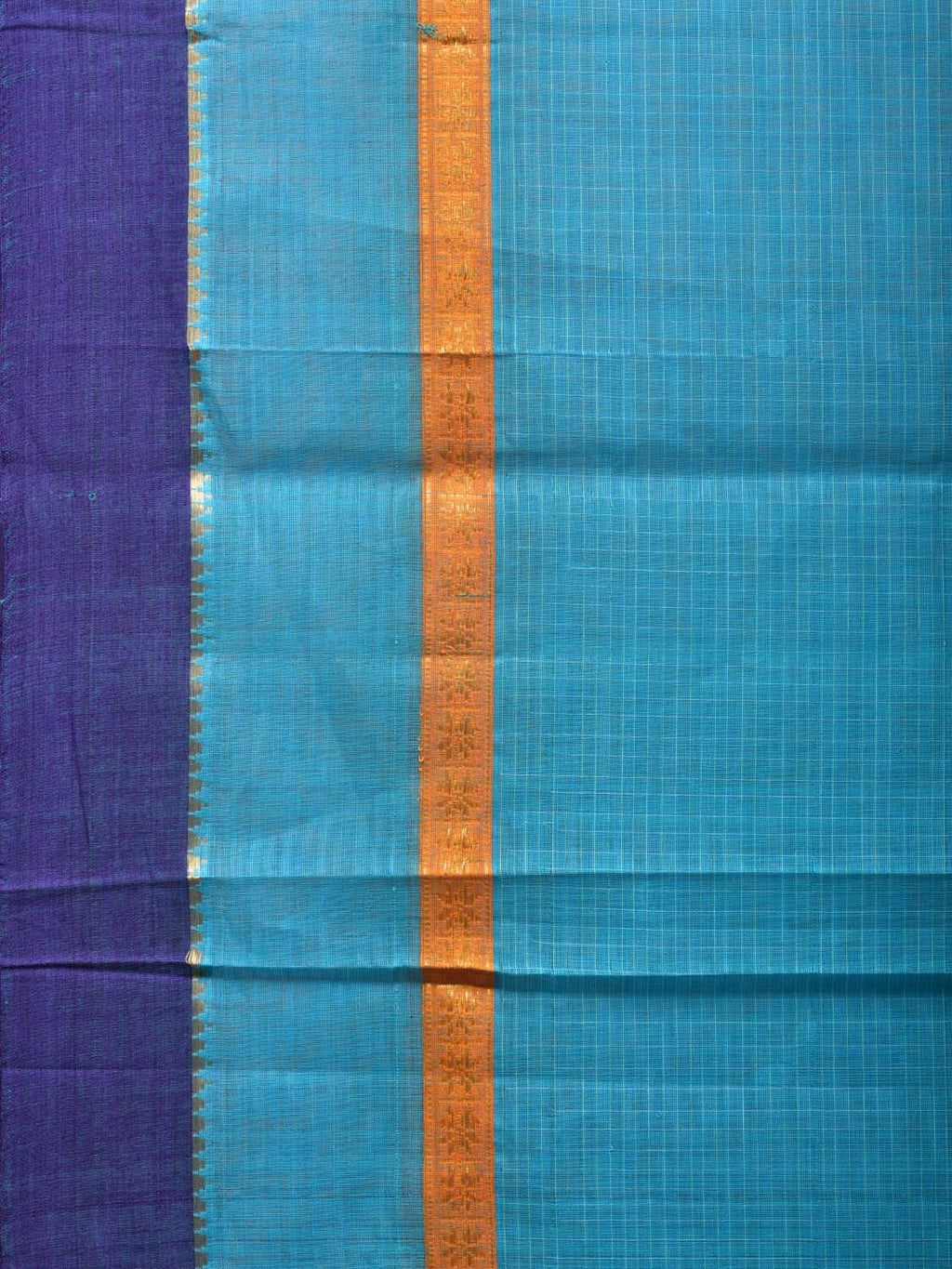 Light Blue Narayanpet Cotton Handloom Saree with Checks Design No Blouse - Global Threads | Grocsy