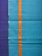 Light Blue Narayanpet Cotton Handloom Saree with Checks Design No Blouse - Global Threads | Grocsy