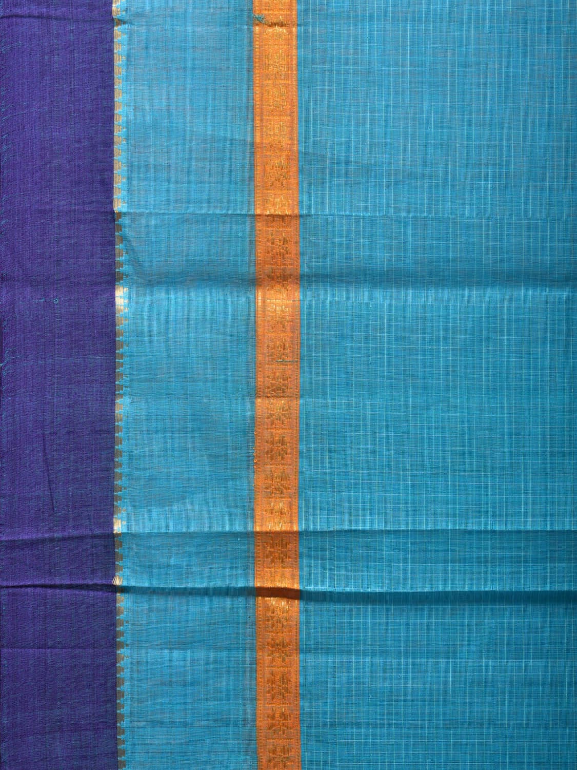 Light Blue Narayanpet Cotton Handloom Saree with Checks Design No Blouse - Global Threads | Grocsy