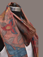 Light Brown Kalamkari Hand Painted Sico Stole with Floral Design - Global Threads | Grocsy