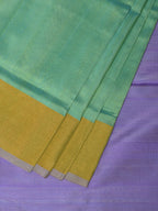 Light Green and Lavender Uppada Silk Handloom Plain Saree with Contrast Pallu Design - Global Threads | Grocsy