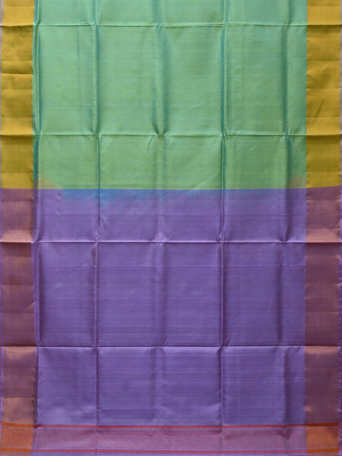 Light Green and Lavender Uppada Silk Handloom Plain Saree with Contrast Pallu Design - Global Threads | Grocsy