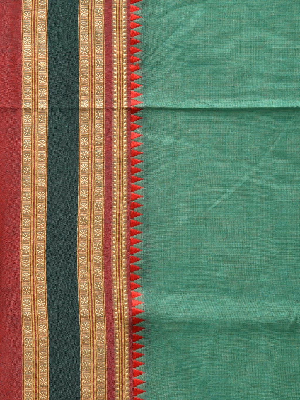 Light Green Bamboo Cotton Plain Saree with Strips Pallu Design No Blouse - Global Threads | Grocsy