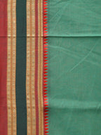 Light Green Bamboo Cotton Plain Saree with Strips Pallu Design No Blouse - Global Threads | Grocsy