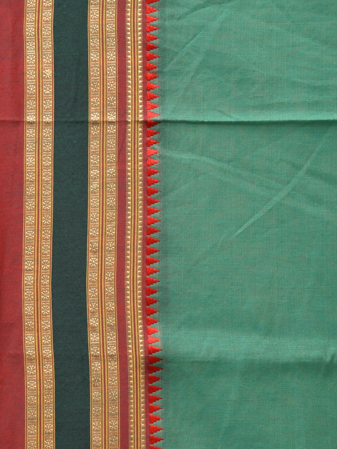 Light Green Bamboo Cotton Plain Saree with Strips Pallu Design No Blouse - Global Threads | Grocsy