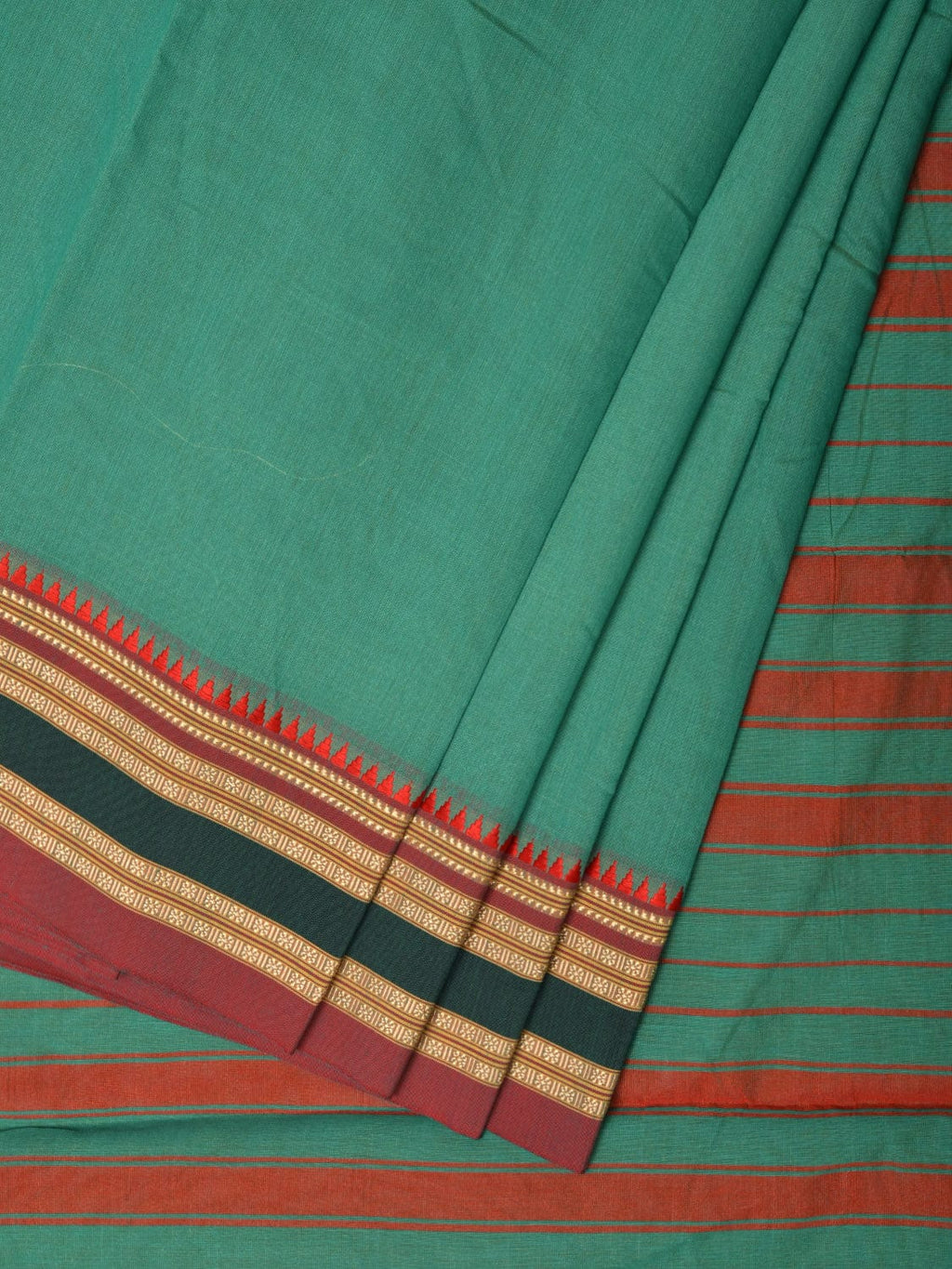 Light Green Bamboo Cotton Plain Saree with Strips Pallu Design No Blouse - Global Threads | Grocsy
