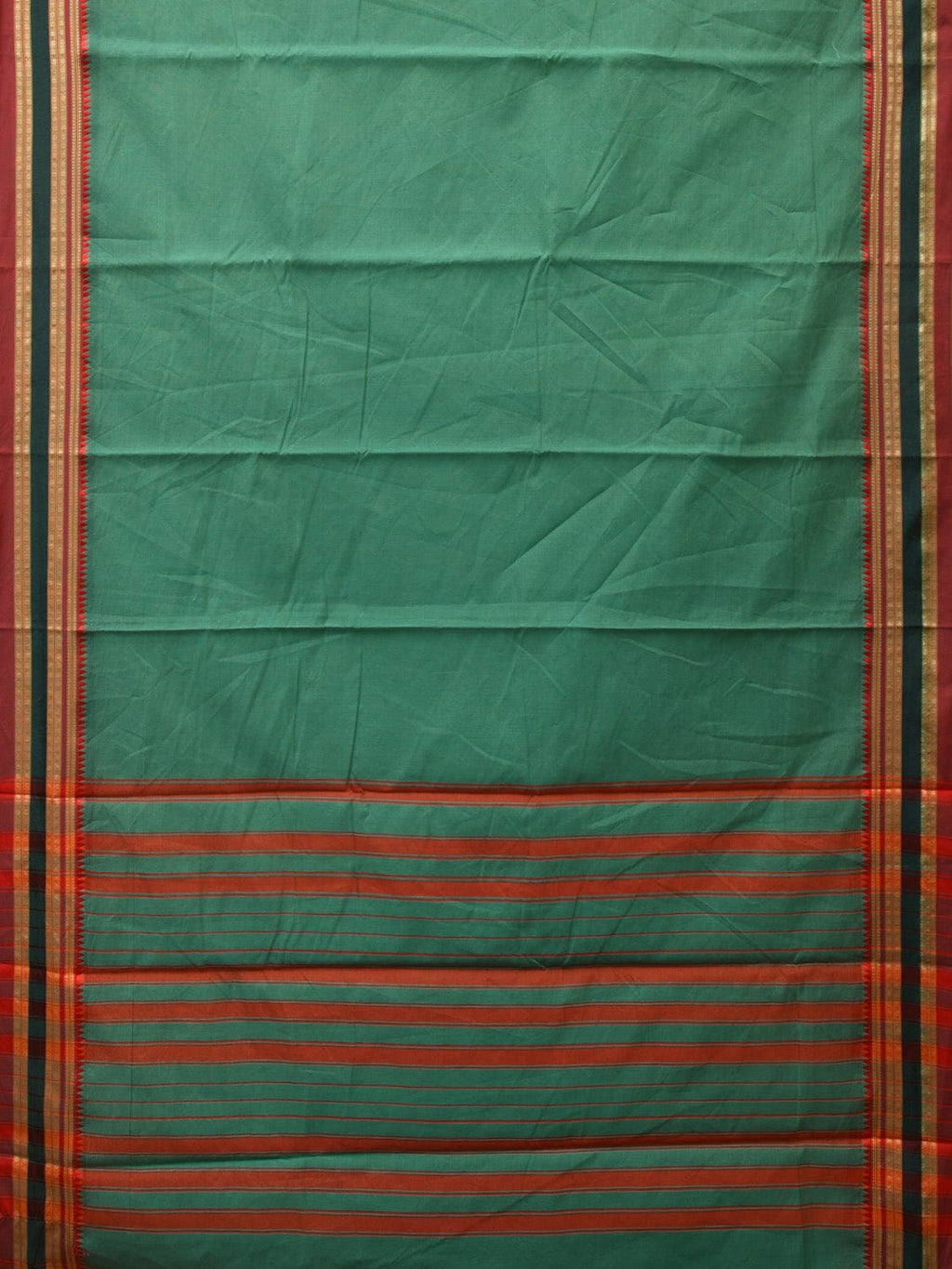 Light Green Bamboo Cotton Plain Saree with Strips Pallu Design No Blouse - Global Threads | Grocsy