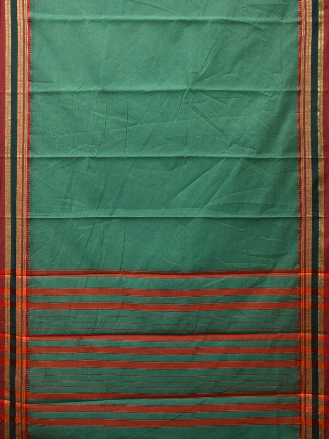 Light Green Bamboo Cotton Plain Saree with Strips Pallu Design No Blouse - Global Threads | Grocsy