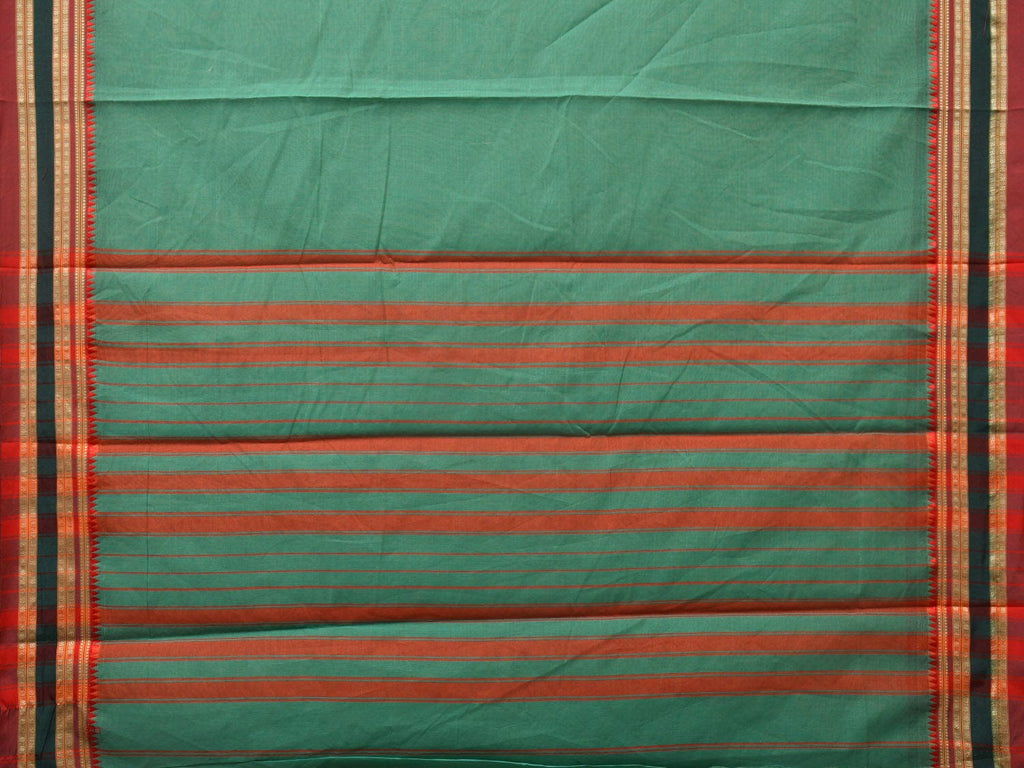 Light Green Bamboo Cotton Plain Saree with Strips Pallu Design No Blouse - Global Threads | Grocsy