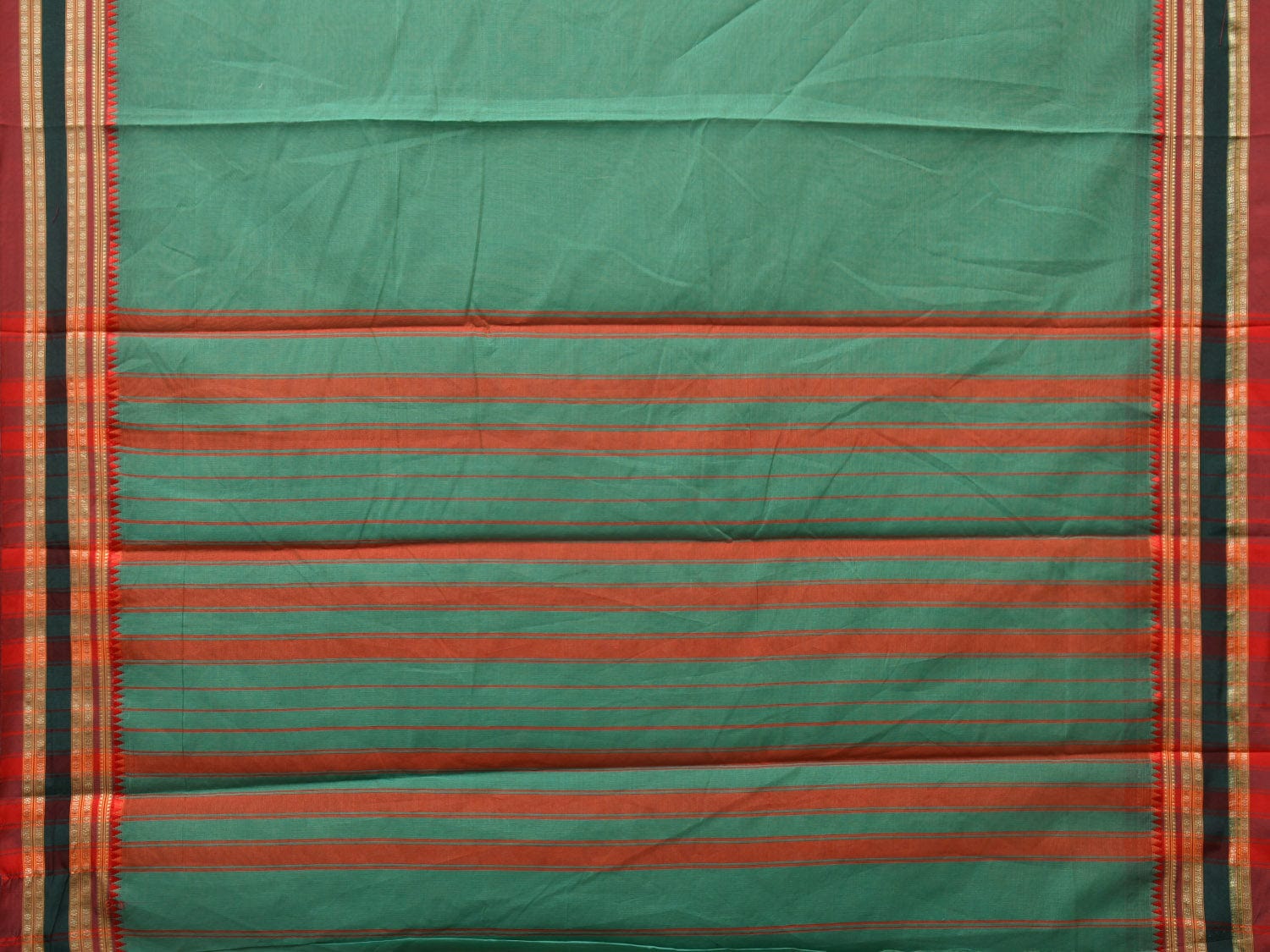 Light Green Bamboo Cotton Plain Saree with Strips Pallu Design No Blouse - Global Threads | Grocsy