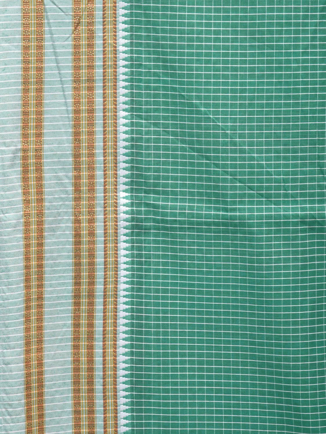 Light Green Bamboo Cotton Saree with Checks Design No Blouse - Global Threads | Grocsy
