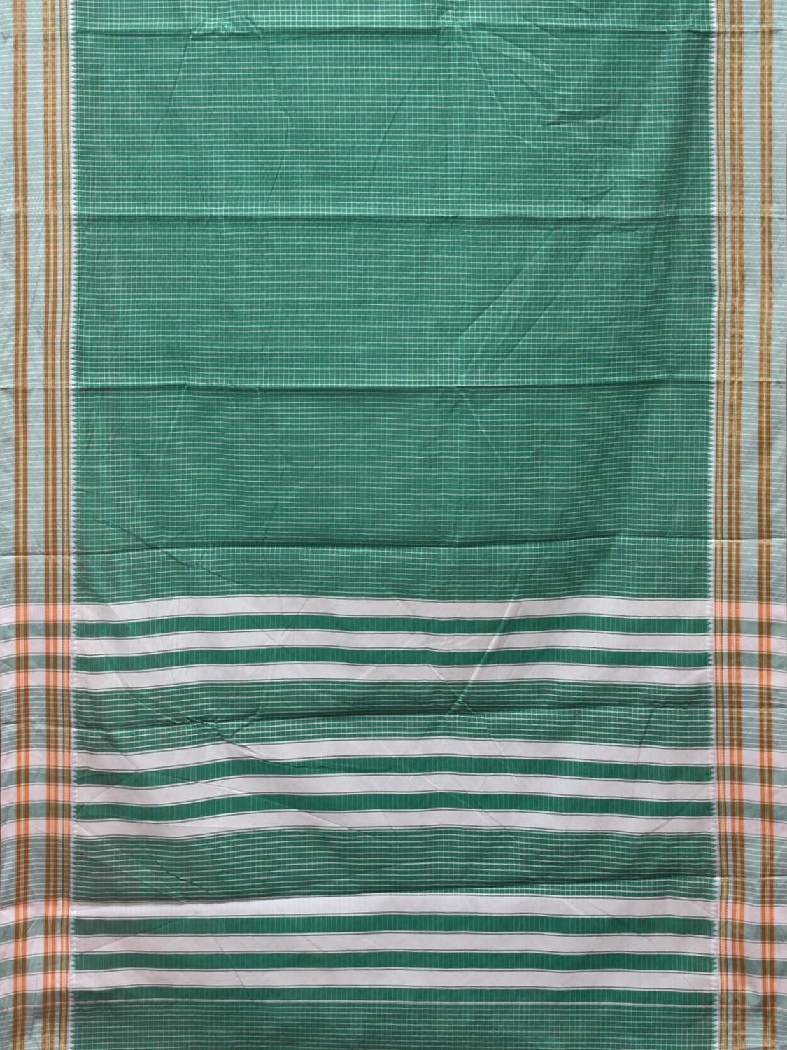 Light Green Bamboo Cotton Saree with Checks Design No Blouse - Global Threads | Grocsy