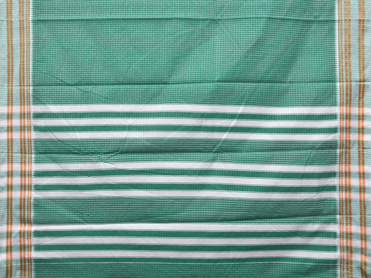 Light Green Bamboo Cotton Saree with Checks Design No Blouse - Global Threads | Grocsy