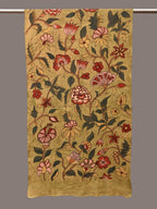 Light Green Kalamkari Hand Painted Cotton Stole with Floral Design - Global Threads | Grocsy