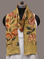 Light Green Kalamkari Hand Painted Cotton Stole with Floral Design - Global Threads | Grocsy