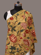Light Green Kalamkari Hand Painted Cotton Stole with Floral Design - Global Threads | Grocsy