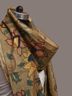 Light Green Kalamkari Hand Painted Sico Stole with Floral Design - Global Threads | Grocsy
