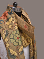 Light Green Kalamkari Hand Painted Woolen Handloom Stole with Floral Design - Global Threads | Grocsy