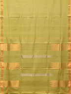 Light Green Khadi Cotton Handloom Saree with Buta and Strip Pallu Design - Global Threads | Grocsy