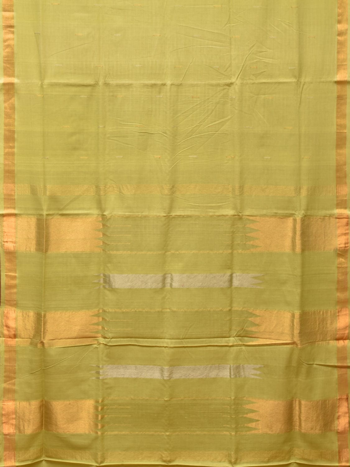 Light Green Khadi Cotton Handloom Saree with Buta and Strip Pallu Design - Global Threads | Grocsy