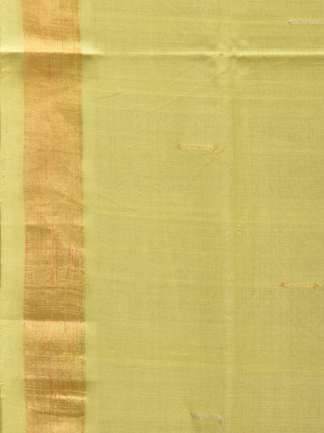 Light Green Khadi Cotton Handloom Saree with Buta and Strip Pallu Design - Global Threads | Grocsy