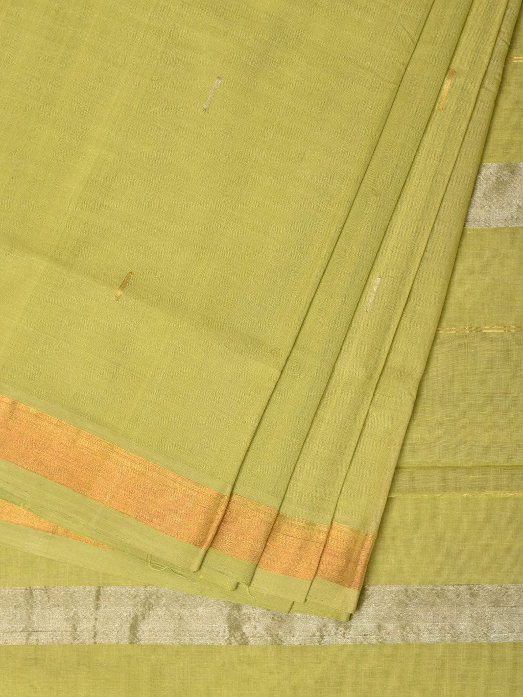 Light Green Khadi Cotton Handloom Saree with Buta and Strip Pallu Design - Global Threads | Grocsy