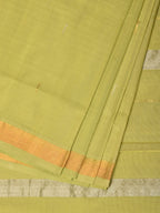 Light Green Khadi Cotton Handloom Saree with Buta and Strip Pallu Design - Global Threads | Grocsy