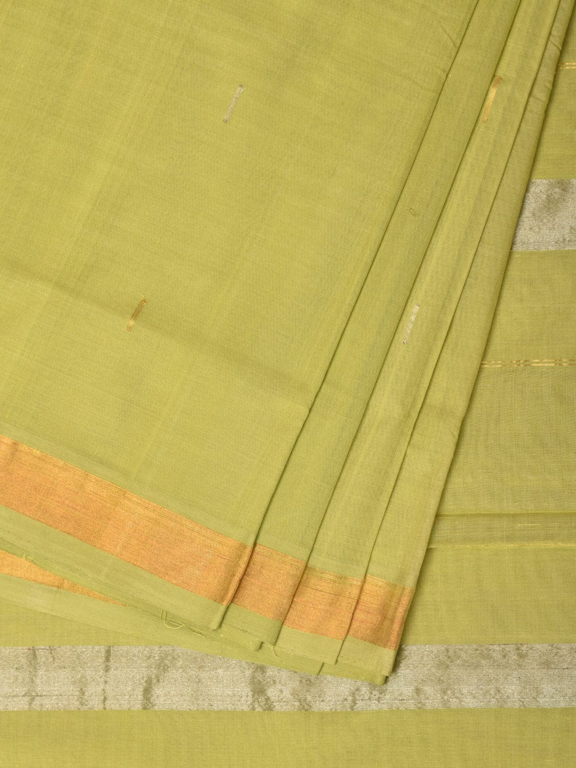 Light Green Khadi Cotton Handloom Saree with Buta and Strip Pallu Design - Global Threads | Grocsy