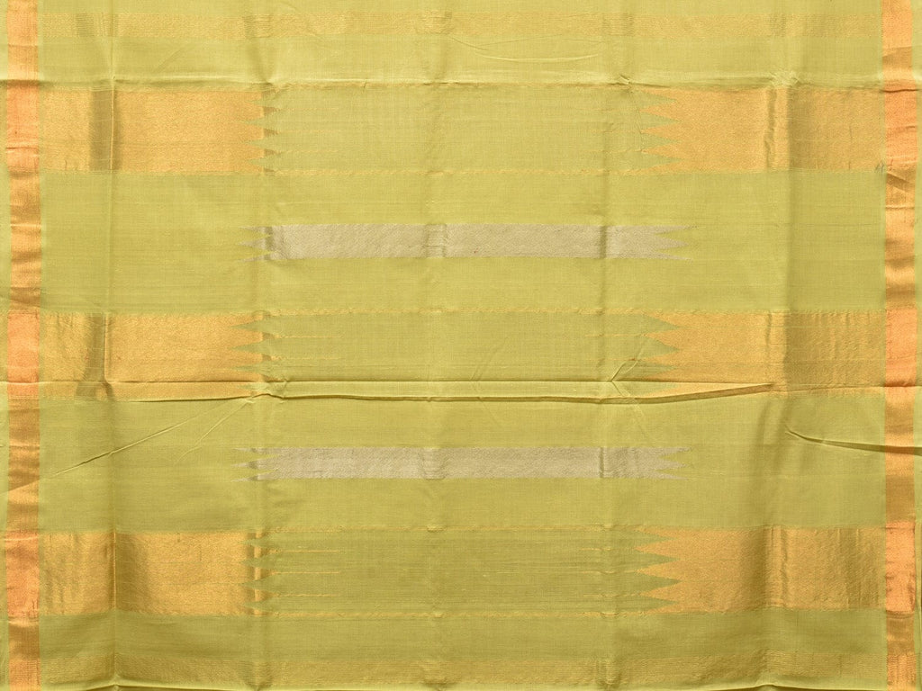 Light Green Khadi Cotton Handloom Saree with Buta and Strip Pallu Design - Global Threads | Grocsy