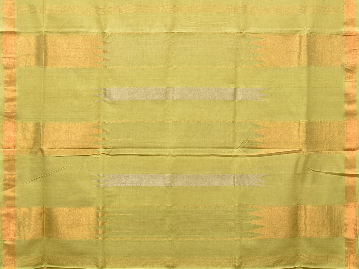 Light Green Khadi Cotton Handloom Saree with Buta and Strip Pallu Design - Global Threads | Grocsy