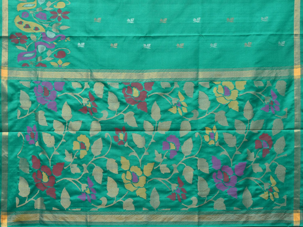 Light Green Uppada Silk Handloom Saree with Peacocks Border and Floral Pallu Design - Global Threads | Grocsy