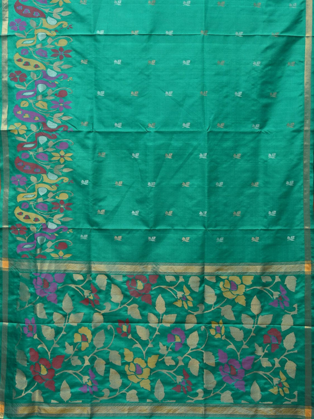Light Green Uppada Silk Handloom Saree with Peacocks Border and Floral Pallu Design - Global Threads | Grocsy