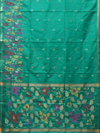 Light Green Uppada Silk Handloom Saree with Peacocks Border and Floral Pallu Design - Global Threads | Grocsy