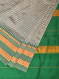 Light Grey and Green Narayanpet Silk Handloom Saree with Checks Design No Blouse - Global Threads | Grocsy