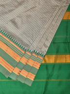 Light Grey and Green Narayanpet Silk Handloom Saree with Checks Design No Blouse - Global Threads | Grocsy
