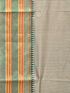 Light Grey and Green Narayanpet Silk Handloom Saree with Checks Design No Blouse - Global Threads | Grocsy