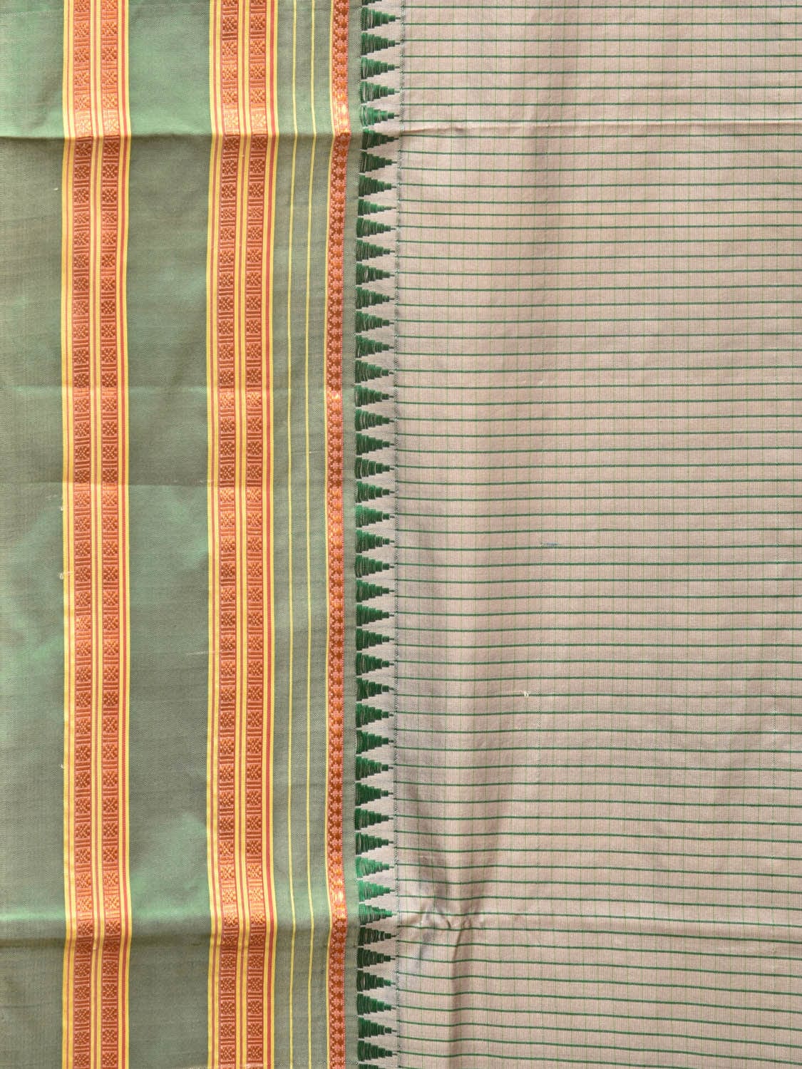 Light Grey and Green Narayanpet Silk Handloom Saree with Checks Design No Blouse - Global Threads | Grocsy