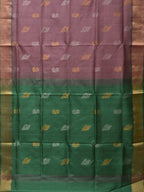 Light Grey and Light Green Uppada Silk Handloom Saree with Body Buta and Checks Design - Global Threads | Grocsy