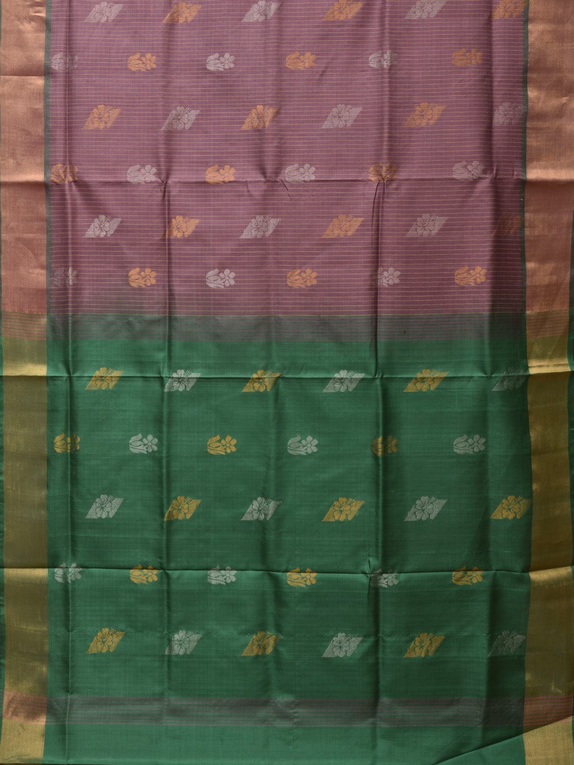 Light Grey and Light Green Uppada Silk Handloom Saree with Body Buta and Checks Design - Global Threads | Grocsy