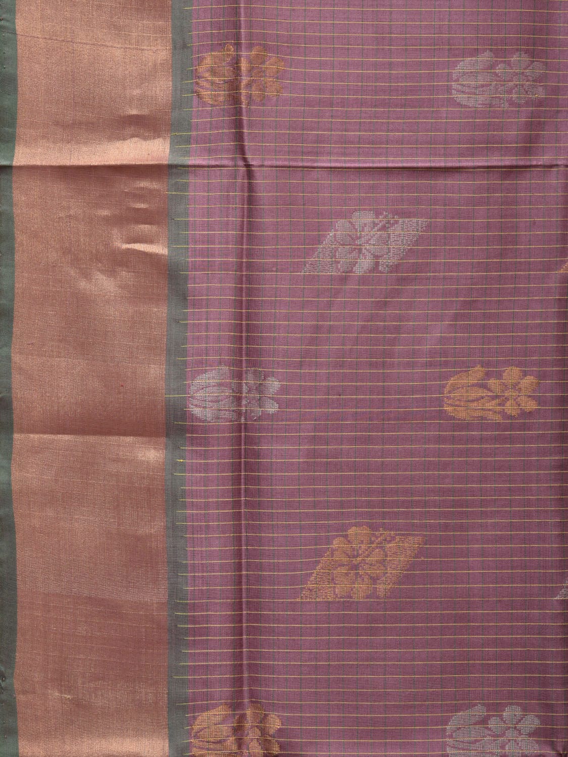 Light Grey and Light Green Uppada Silk Handloom Saree with Body Buta and Checks Design - Global Threads | Grocsy