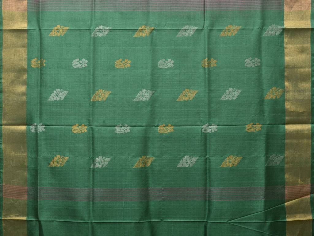 Light Grey and Light Green Uppada Silk Handloom Saree with Body Buta and Checks Design - Global Threads | Grocsy