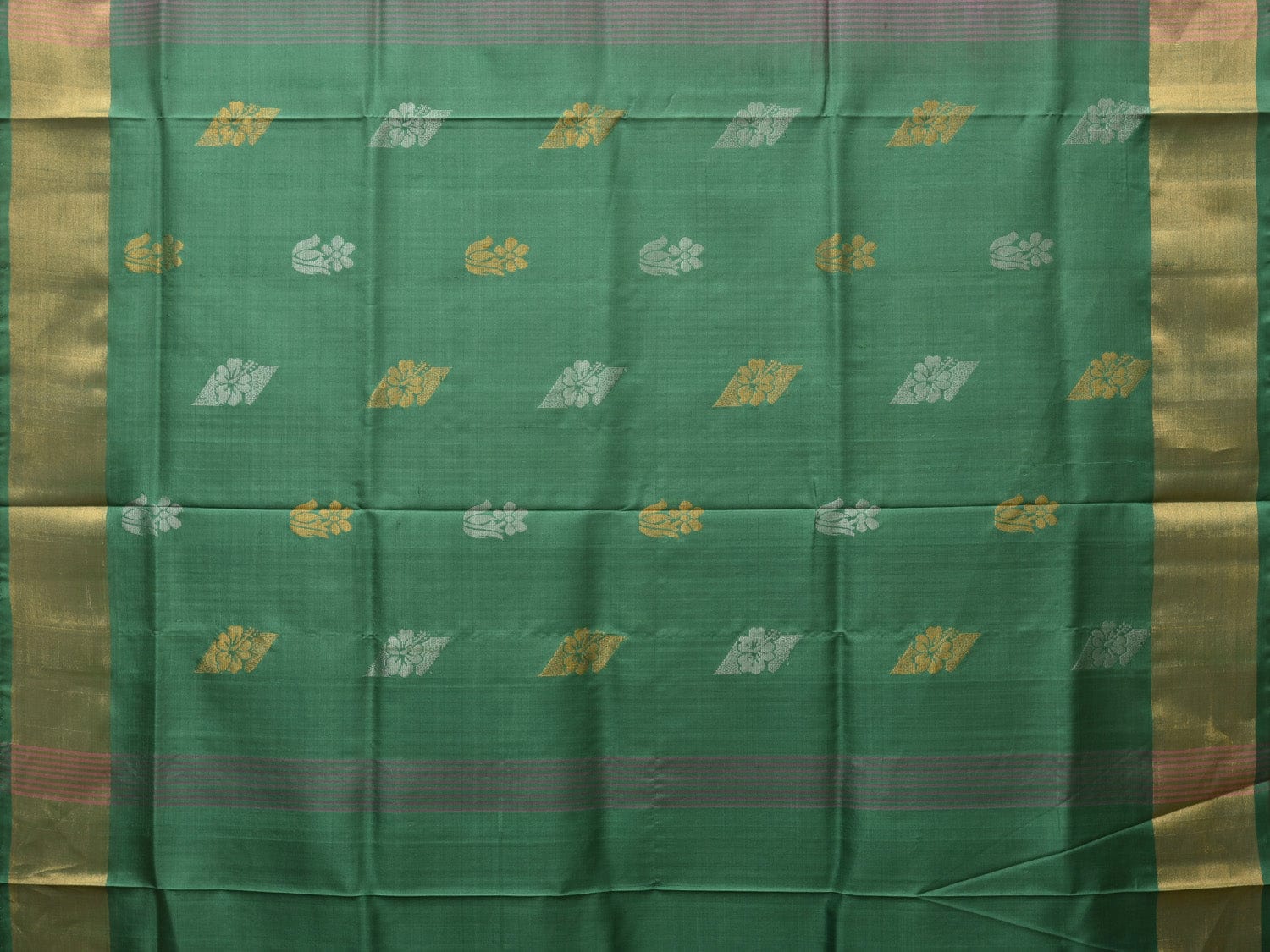 Light Grey and Light Green Uppada Silk Handloom Saree with Body Buta and Checks Design - Global Threads | Grocsy