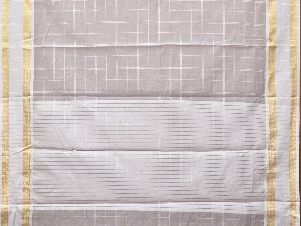 Light Grey Bamboo Cotton Saree with Big Checks and Doby Border Design - Global Threads | Grocsy