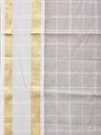 Light Grey Bamboo Cotton Saree with Big Checks and Doby Border Design - Global Threads | Grocsy