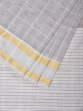 Light Grey Bamboo Cotton Saree with Big Checks and Doby Border Design - Global Threads | Grocsy