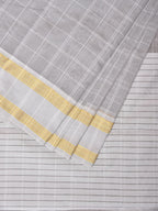 Light Grey Bamboo Cotton Saree with Big Checks and Doby Border Design - Global Threads | Grocsy